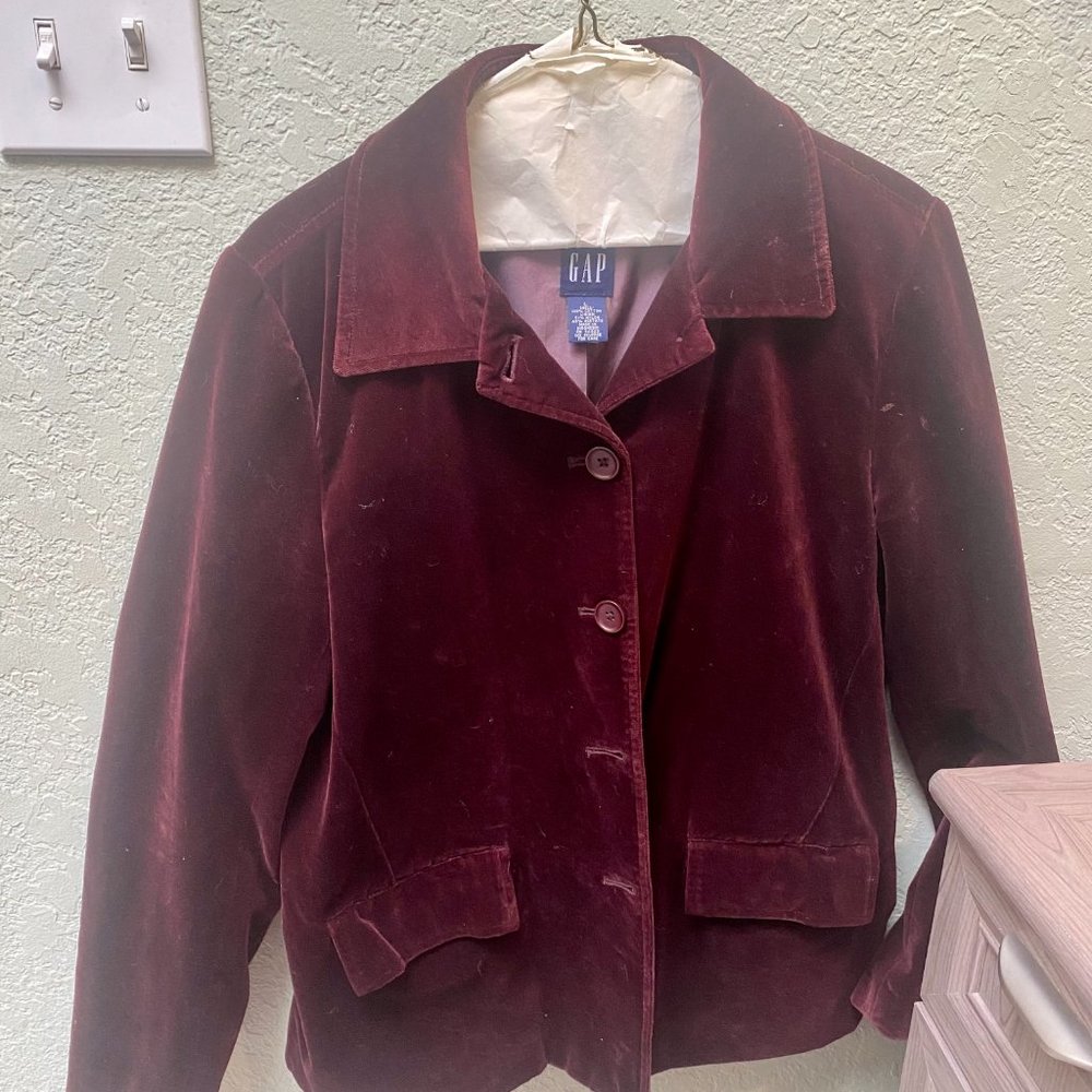 Gap. Large red velour lined jacket.